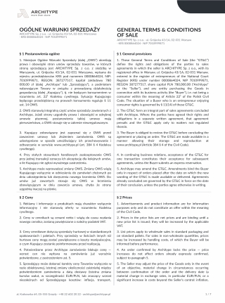 ARCHITYPE. General Terms & Conditions of Sale